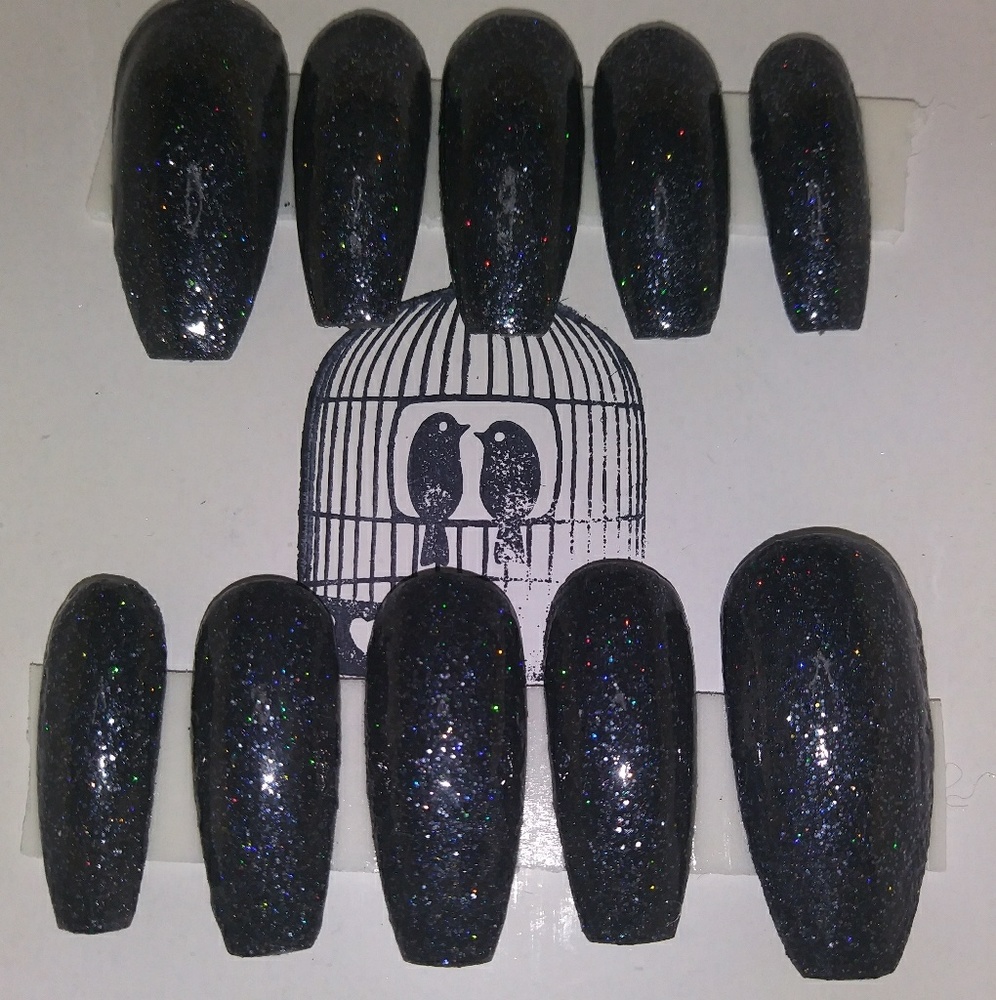 Reusable Black Glitter Acrylic Press on Nails